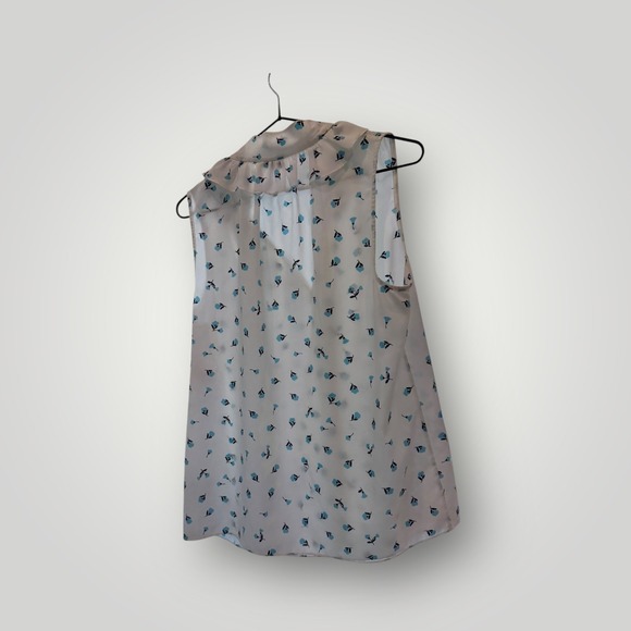 Kate Spade New York Womens White Blue Floral Tie Neck Ruffle Blouse Top Size M - Picture 2 of 6